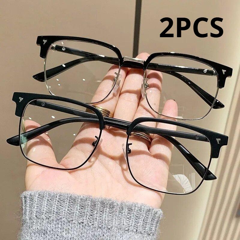 2Pcs Retro Half-Frame Flat Glasses Frame Big Face Men'S Big Frame Slim Eyebrow Line Eye Lens Frame Optical Glasses