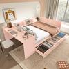 Letto a piattaforma, letto in legno, 140x200cm, con scrivania, dotato di 2 cassetti, letto matrimoniale (senza materasso), con ripiani, pino + truciolare, rosa