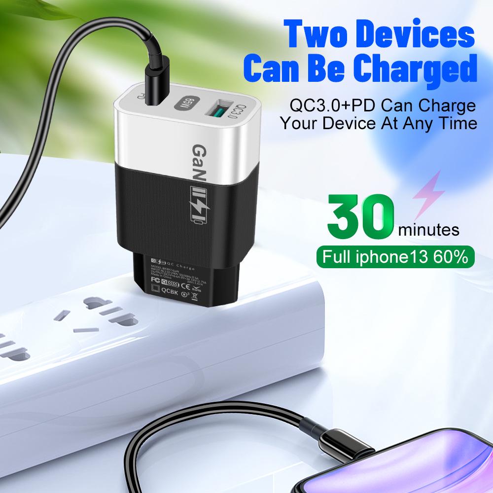 New 33W GaN USB Charger with QC 3.0 & PD, Supports 9V & 12V Fast Charging - US/EU Standard.