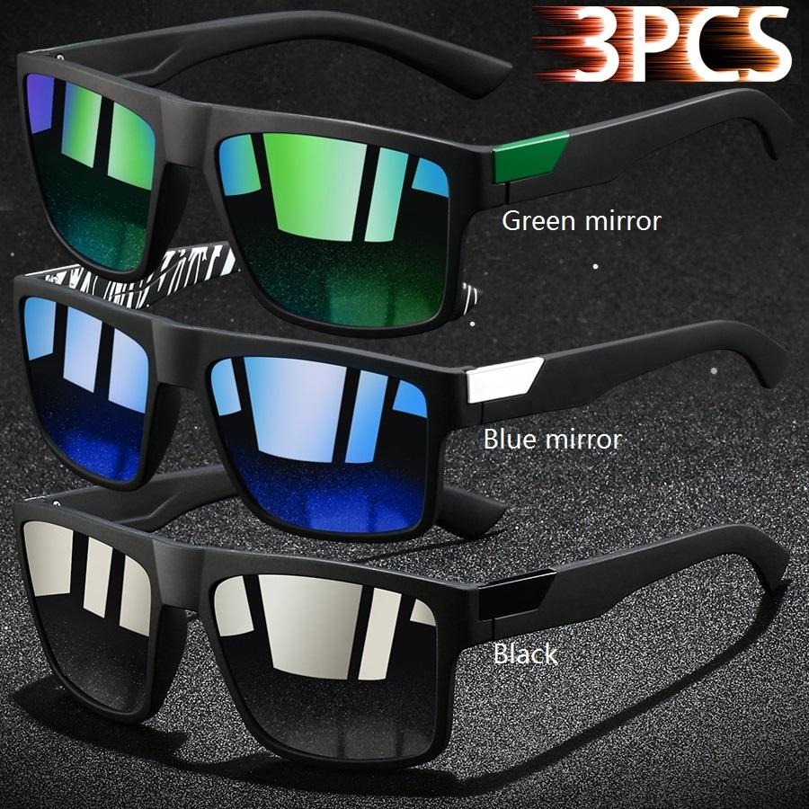 3 PCS Fashion Vintage Square Sunglasses Men Fishing Driving Man Luxury Brand Designer Sun Glasses Anti-Glare Retro Eyewear UV400