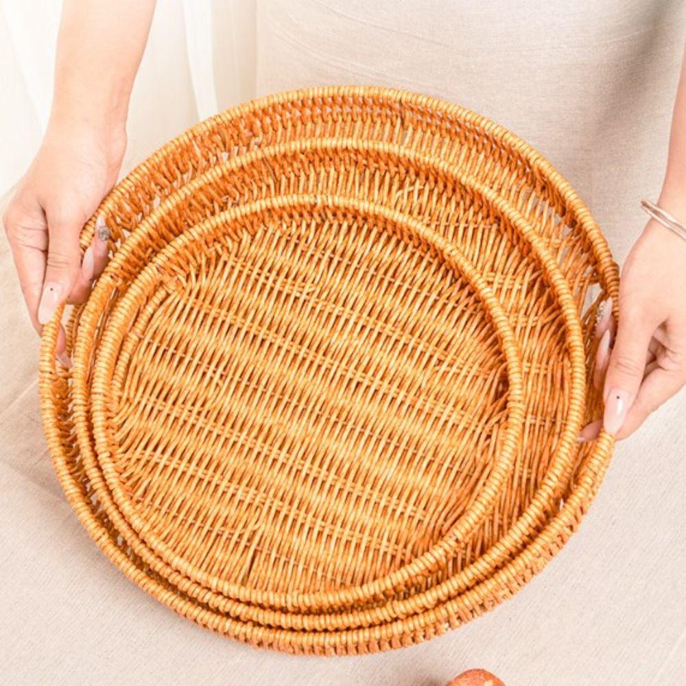 Khaki Rattan Wicker Woven Serving Baskets Hardness Rattan Basket