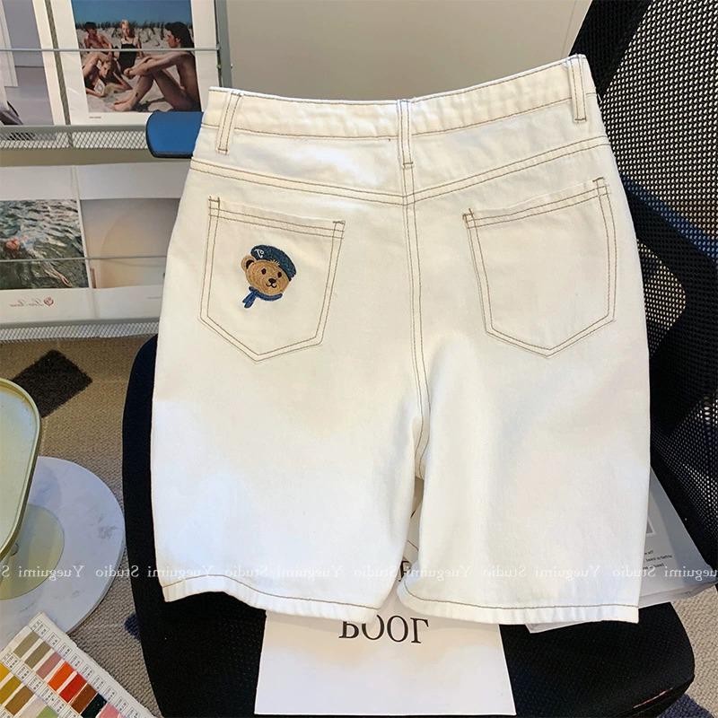 Women s Summer White High-Waist Wide-Leg Denim Shorts L