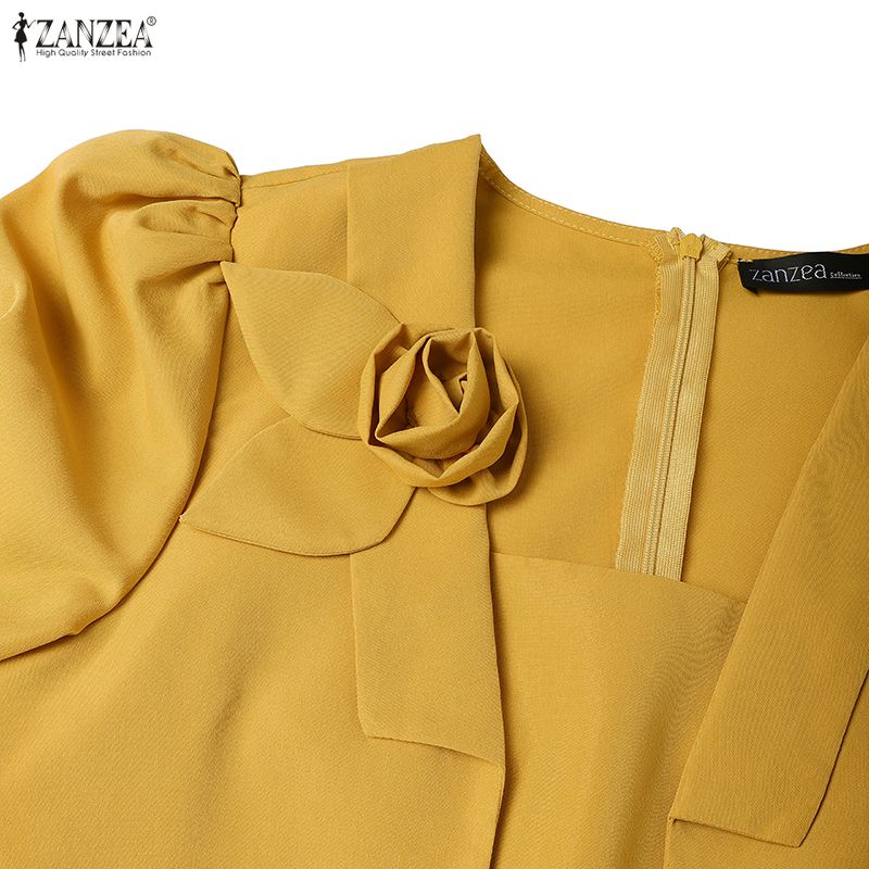 ZANZEA Women Casual Square Collar Summer Short Sleeve Sheath Dress