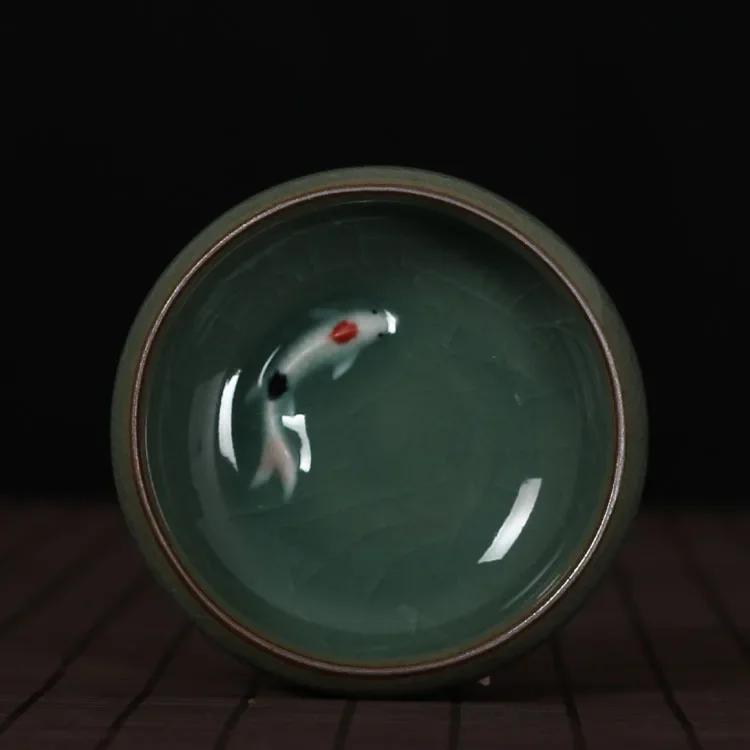 

Китайский фарфор Longquan Celadon, чайная чашка и блюдце с золотой рыбкой, 60 мл, чайная чашка Celadon Crackle