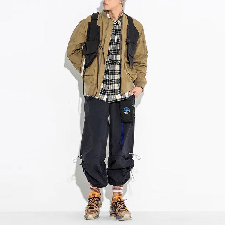 Li Ning AW20 Paris Fashion Week Series Solid Color Elastic Drawstring Casual Sports Pants Men Pants Black AYKP639-2