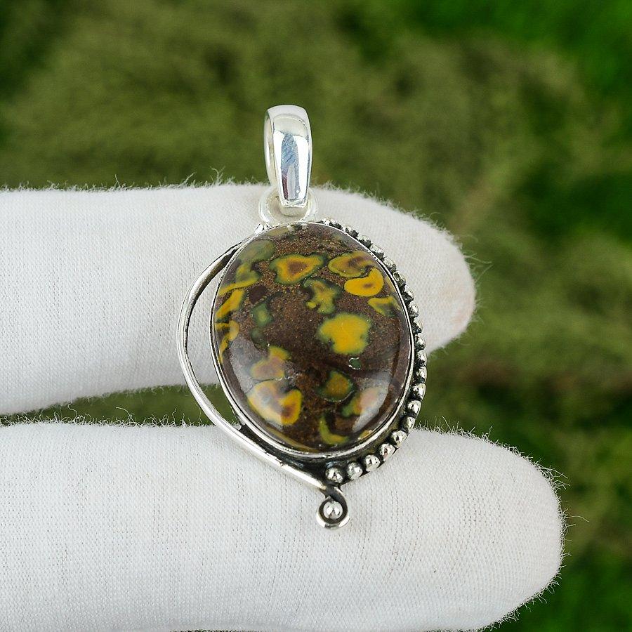 Sterling Silver Oval Fruit Jasper Stone Anniversary Bezel Wife Pendant Jewelry