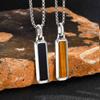 Men's Stainless Steel Pendant Necklace with Natural Tiger Eye Bar - Versatile Geometric Design, PN-2226