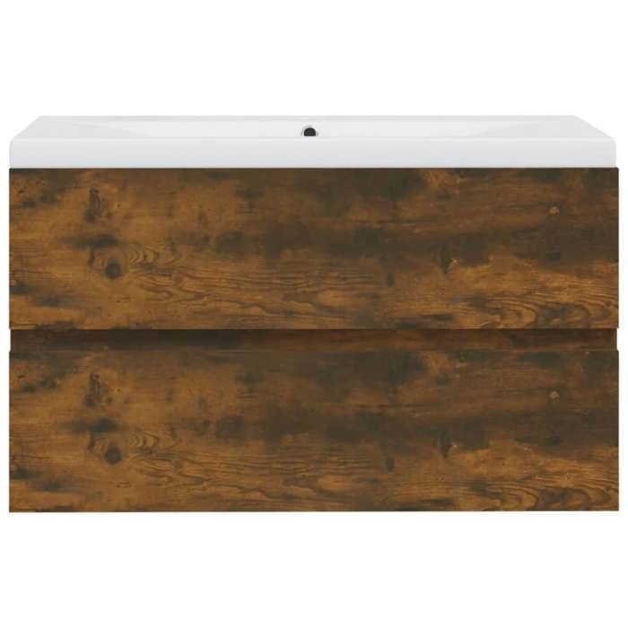 Meuble de salle de bain - MAISON EXCLUSIVE - Meuble lavabo avec bassin intégré - Chêne fumé - Bois d'ingénierie - Bassin céramique