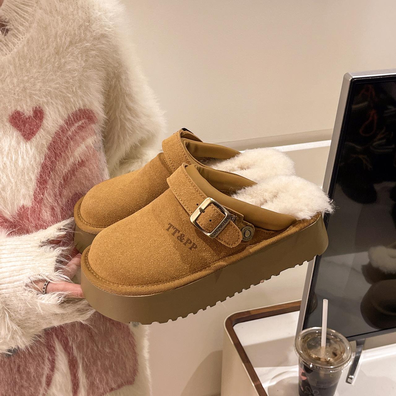 

British style women s velvet 2025 autumn and winter retro muffin Mao Mao thick-soled Mao Mao shoes women wear cotton mops 40