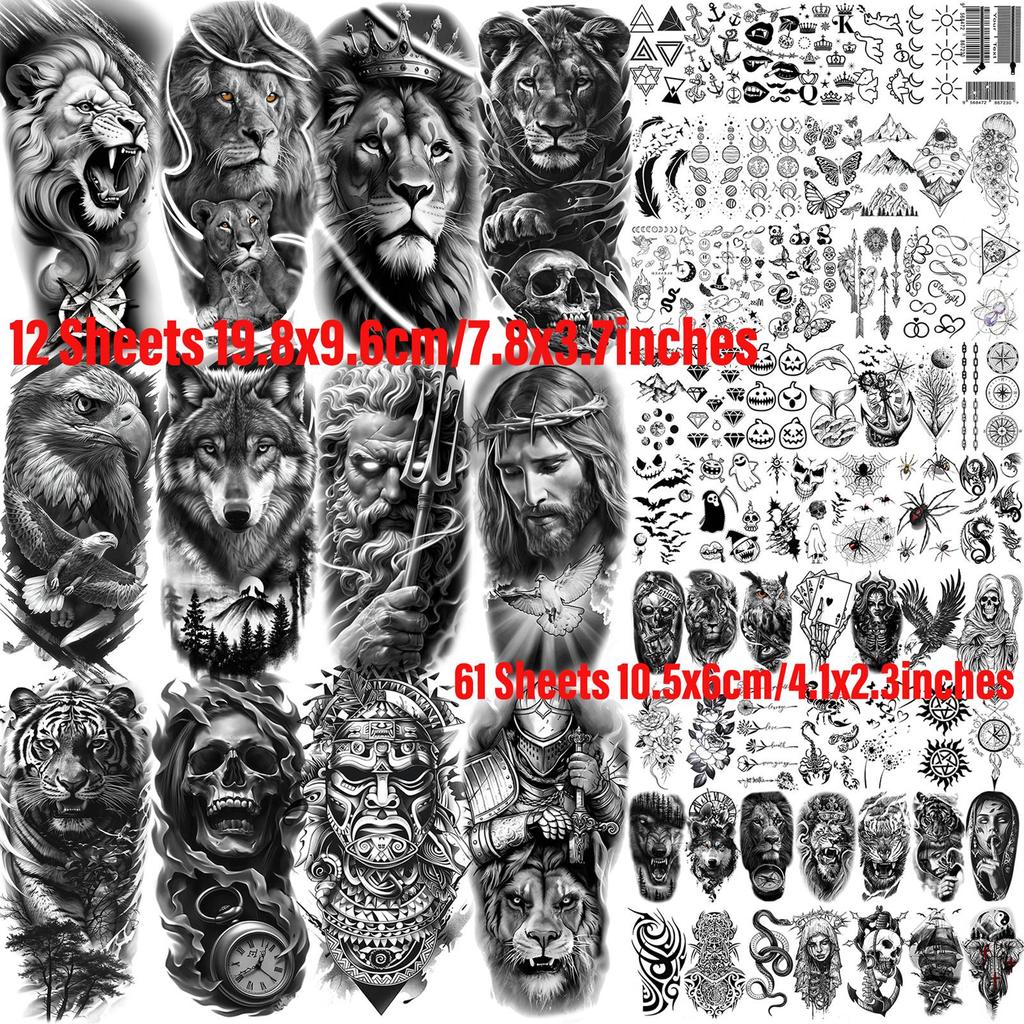 73 Fogli Tatuaggi Temporanei Dei Zeus Gesù Per Uomini Donne Impermeabili Realistici Leone Tigre Aquila Tatuaggio Finto Adesivo Lunga Durata