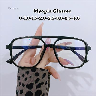 Square Finished Myopia Glasses Anti Blue Light Big Frame Double Beam Diopter 0 -1.0 -2.0 To -4.0 Gafas De Lectura Mujer