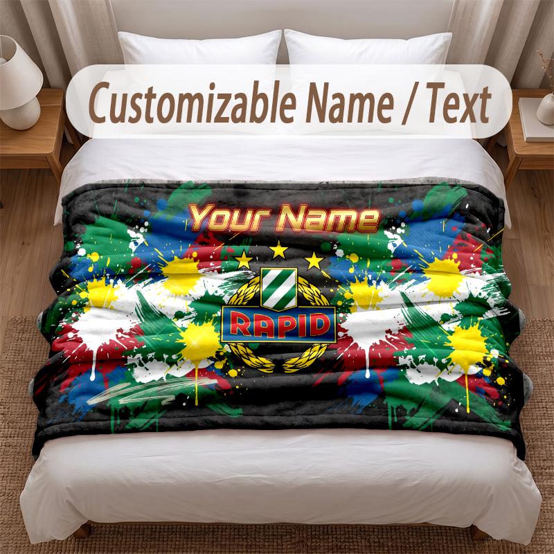 Rapid Wien FC Printed Flannel Blanket Custom Name Text Soft Warm Throw For Bedroom Holiday Gift