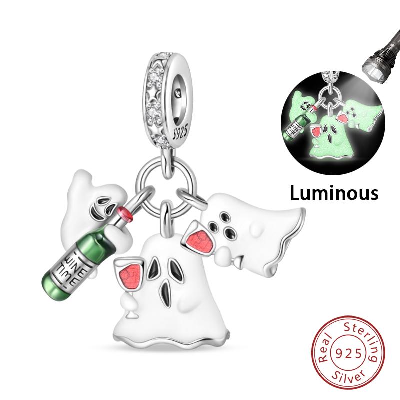 Copper Halloween Luminous Skull Little Elf Spider Bat Charms Beads Fit Qikaola Original Bracelets Diy Jewelry