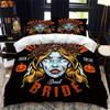 Halloween Duvet Cover King Microfiber Medieval Haunted Castle With Garden Pumpkins Dark Clouds Scary Nights Print Bedding Set