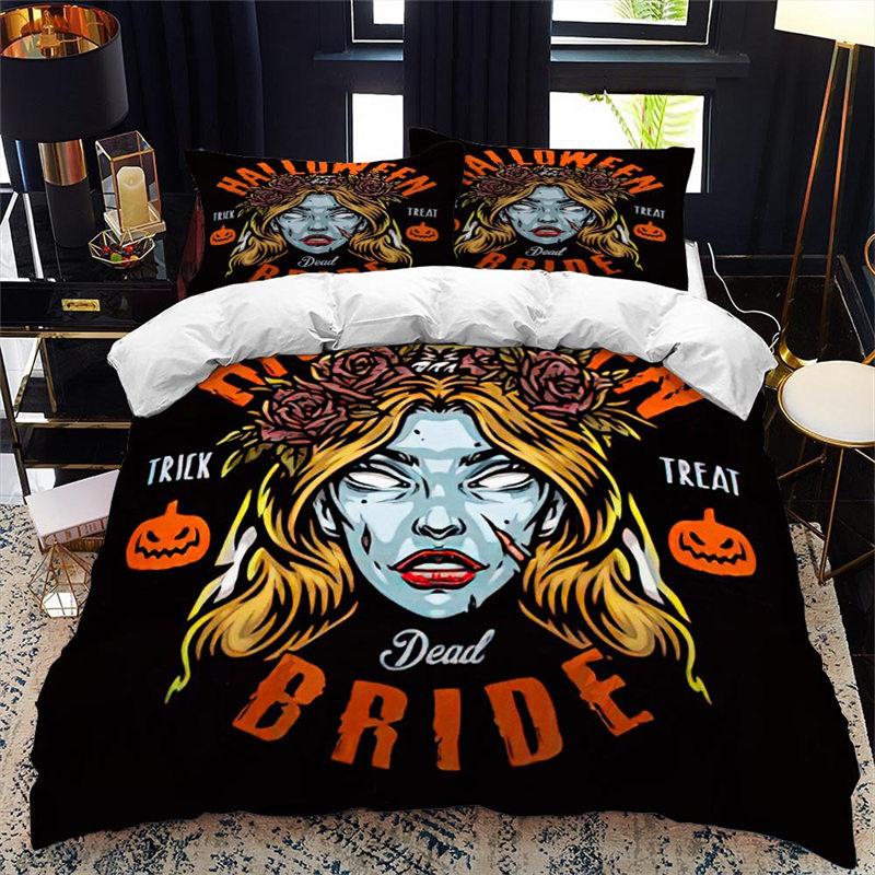 Halloween Duvet Cover King Microfiber Medieval Haunted Castle With Garden Pumpkins Dark Clouds Scary Nights Print Bedding Set