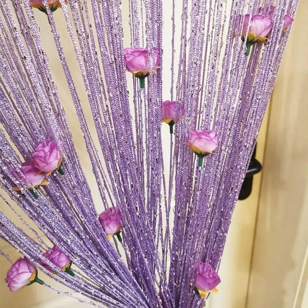 Shiny Door Curtain Solid Color Tassel Window Curtain Rose Flower String Curtain  Home Decor