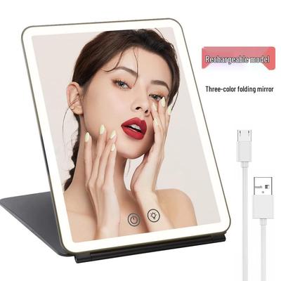 Rechargeable LED Folding Makeup Mirror: Portable Travel & Desktop Flip Mirror with Light