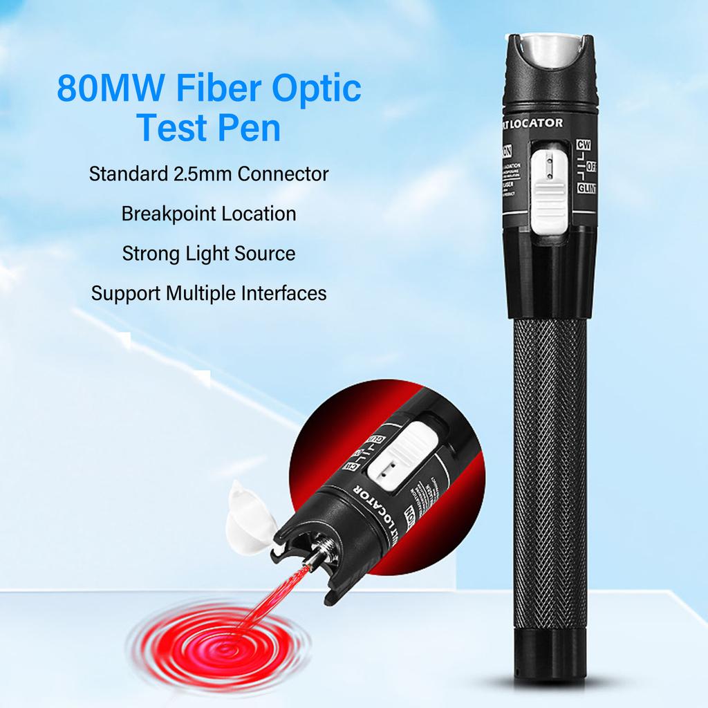 80MW Fiber Optic Test Pen 80km Visible Fault Detector Non Contact Portable Optical Fiber Tester 2.5mm Universal Connector