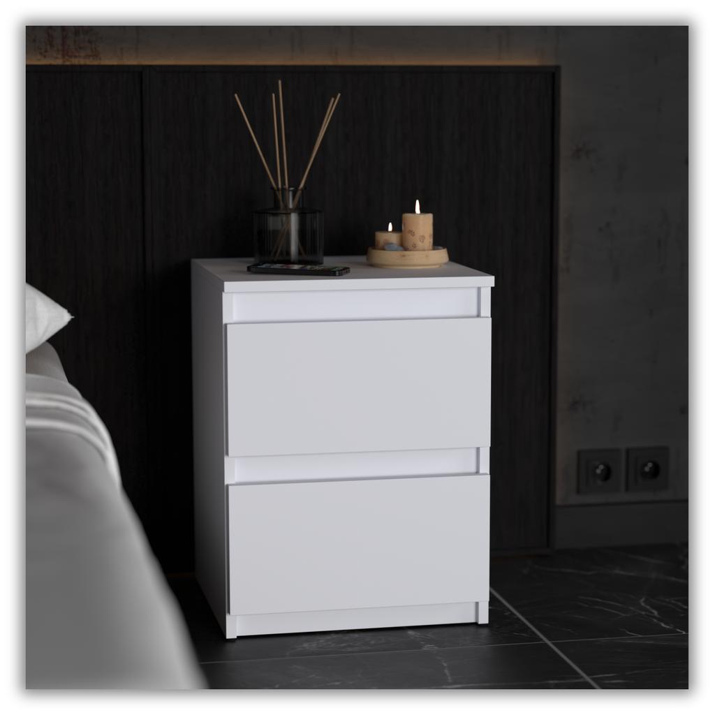 White Bedside Cabinet 40 Cm 2 Drawers Large Bedside Table For Bedroom