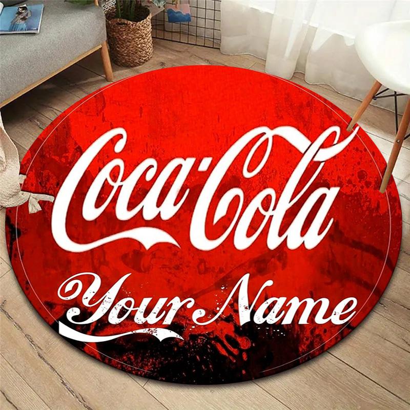 Coca Cola Rainbow Custom Name Round Area Rug Carpet Rug For Living Room Bedroom Sofa Playroom Decor Nonslip Floor Mat