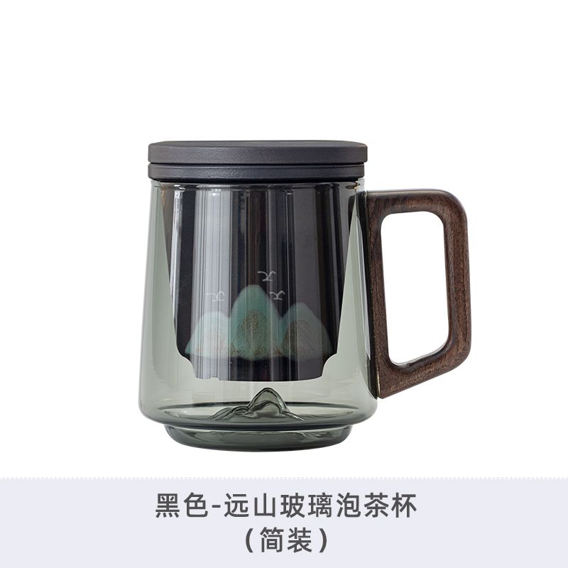 Glass Teacup 450ml with Tea Leakage Tea Cup Mat, Heat Resistant Glass Separate Tea Brewing Anti Scalding Wooden Handle