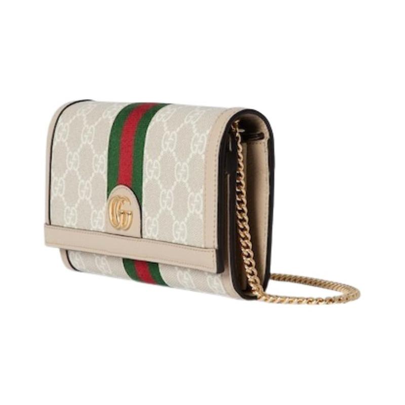 Gucci Ophidia Light Gold Accessories Supreme Canvas Shoulder Crossbody Wallet Women's Beige and White
