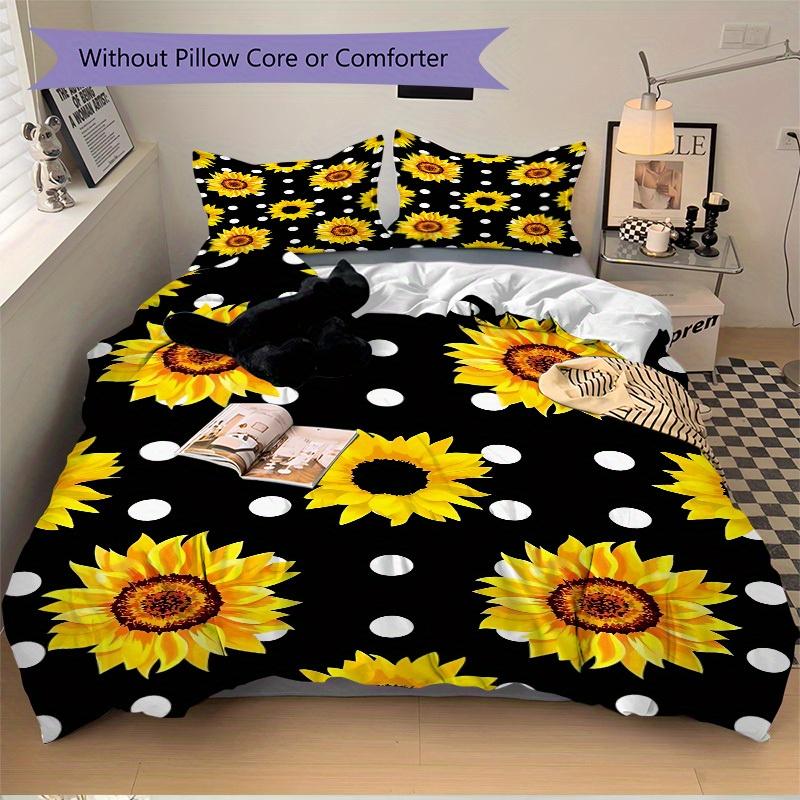 3Pcs Sunflower Pattern Printed Bedding Set, Breathable And Soft, Machine Washable, Christmas Gift, Suitable for Bedroom Decoration, 15165