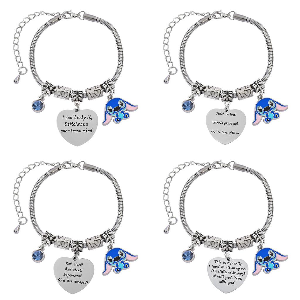 Stitch Cartoon-Figur Herz Graviertes Metallarmband Zum Verschenken Und Für Frauen Männer