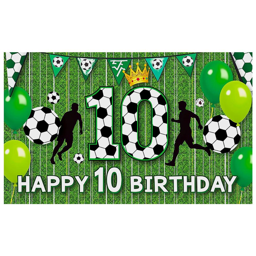 Soccer Themed Happy 10th Birthday Banner Sports Style Birthday Party Decoration Backdrop Photo Background for Celebration Events