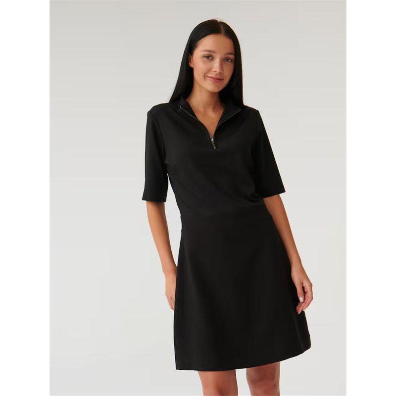 

Foreign Trade Pure Yuan Pure Color Simple and Versatile Zip-up Half Cardigan Summer Comfortable Stretch Women s Short Sleeve Dress Black 38