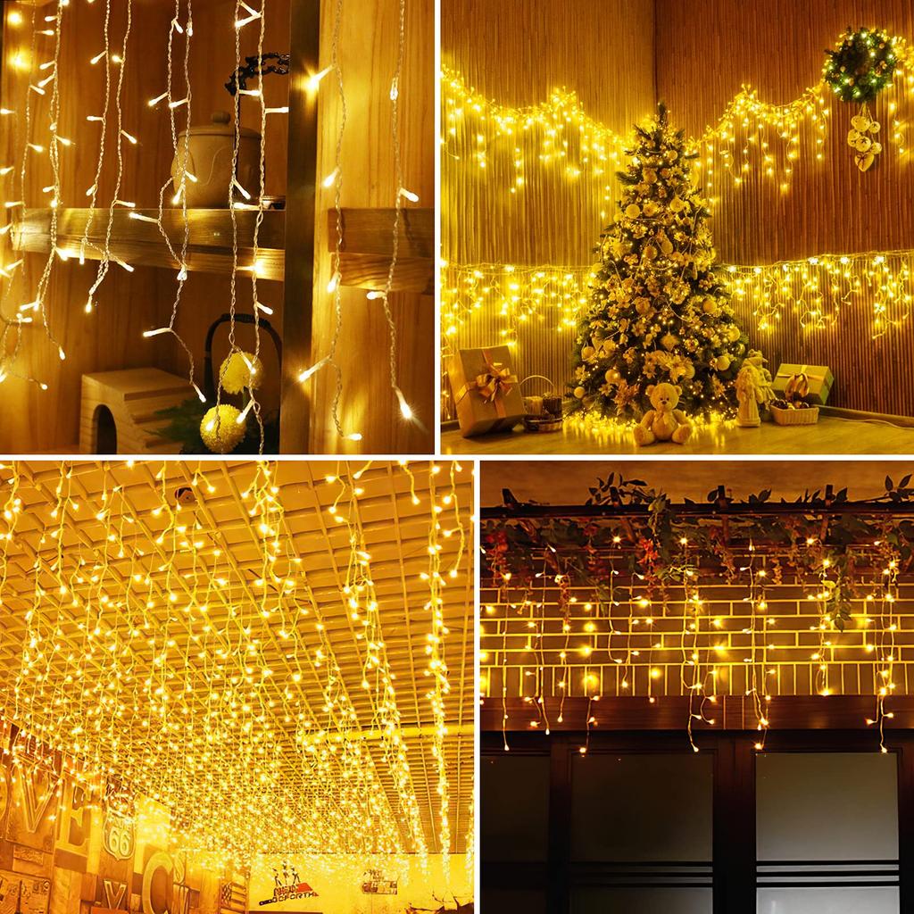 10m 400 LEDs Solar Powered LED Curtain Icicle String Light IP44 Waterproof 8 Modes Ambiance Lamp