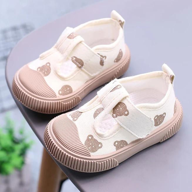New Spring Baby Girl Shoes Kids Autumn Canvas Shoes Children Casual Sneakers Korean Cartoon Bear Style Kids First Walkers