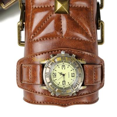 KX4B Wristband Medieval Vambrace Arm Cuff Buckle Punk Gothic Leather Costume Wide Bracers for Men Women