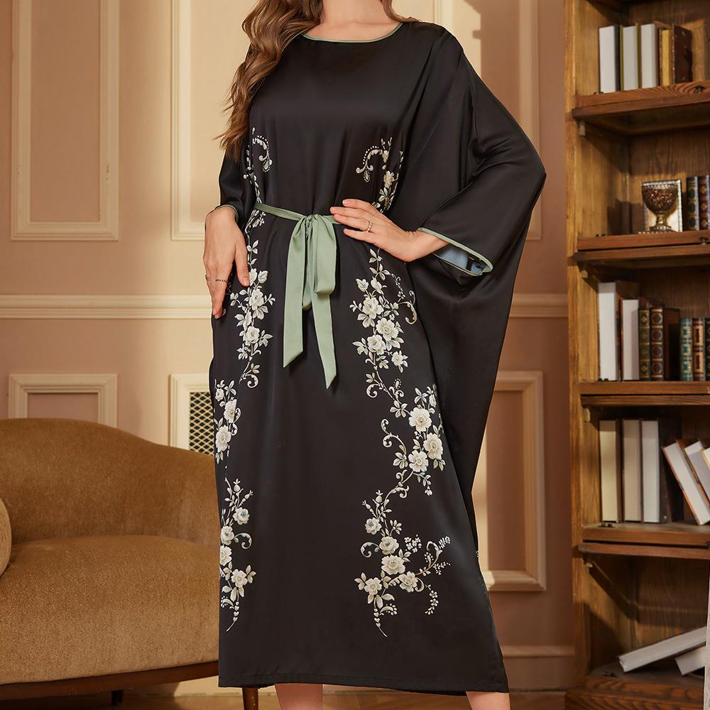 Damska Luksusowa Satynowa Długa Szata Nocna z Długim Rękawem - Wiosna i Jesień