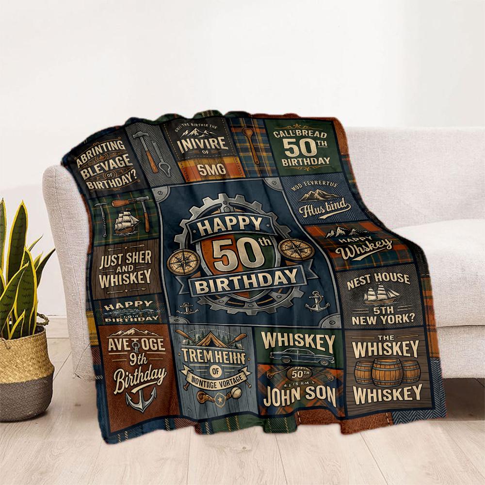 Happy 50th Birthday Celebration Blanket Warmthful Decor Suitable for Bedding Livingroom Seaside Four Seasons Multipurpose Modern