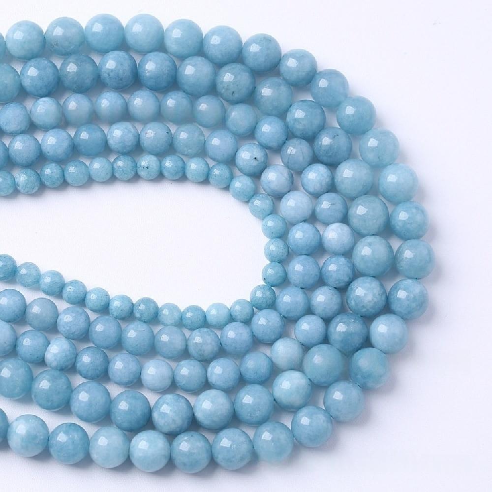 Chalcedony Natural Jades Smog Blue Stone 15" Smooth Loose Spacer Beads 4681012mm For Jewelry Making Diy Bracelets Charms Accessories