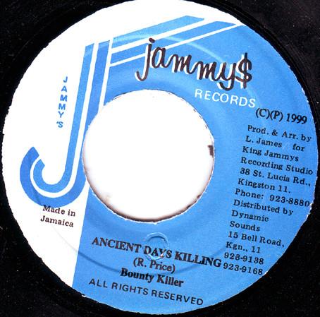 

7inch Record BOUNTY KILLER Ancient Days Killing NONE Jammys Records 1999 Jamaica Reggae Ska Dub Used
