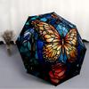 1PC Butterfly StainedGlass Automatic Folding Umbrella Portable Collapsible 8-Rib Umbrella for All Seasons, Casual Outdoor Accessory, A01