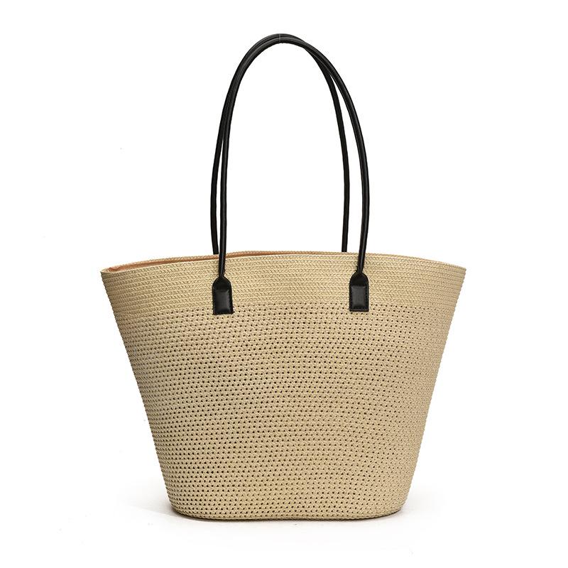 

Смугаста солом яна сумка-тоут на плече - Повсякденна модна пляжна сумка Bag Only бежевий