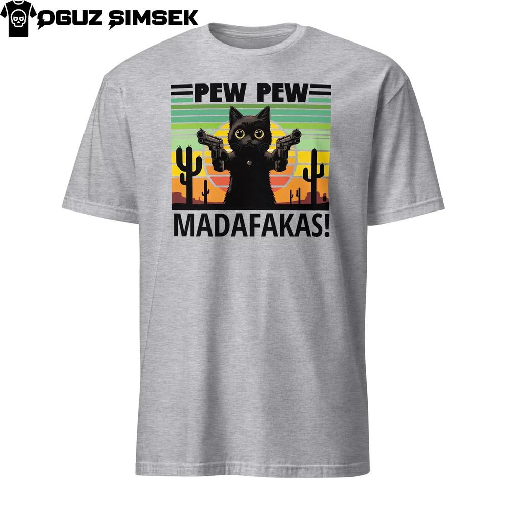 

Pew Pew Madafakas Funny Vintage Cat Men s T-Shirt | Short Sleeve Unisex Tee 4XL