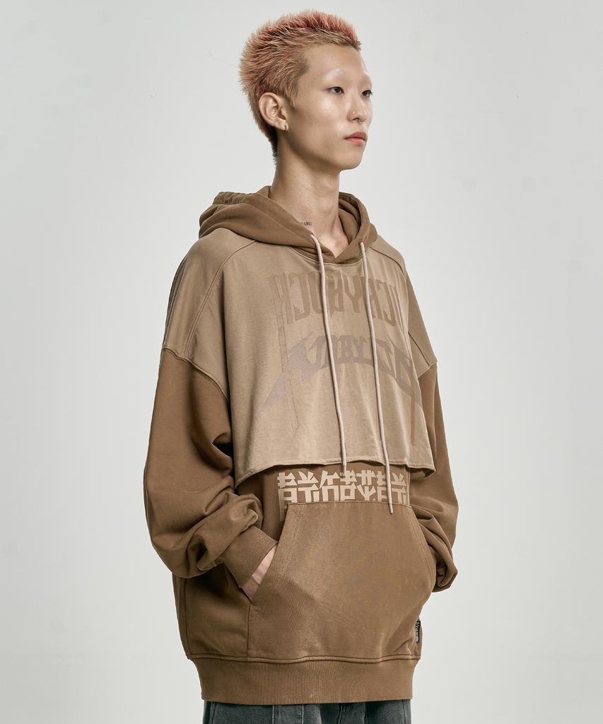 [Pba] Arch Logo Washed Layered Hoodie [Dusty Beige]