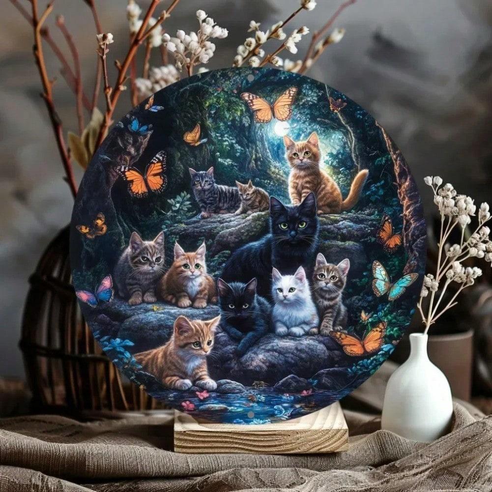Magical Forest Cat Metal Wall Art Kitchen Decor Fantasy Gift TYA49207-20x20cm разноцветный
