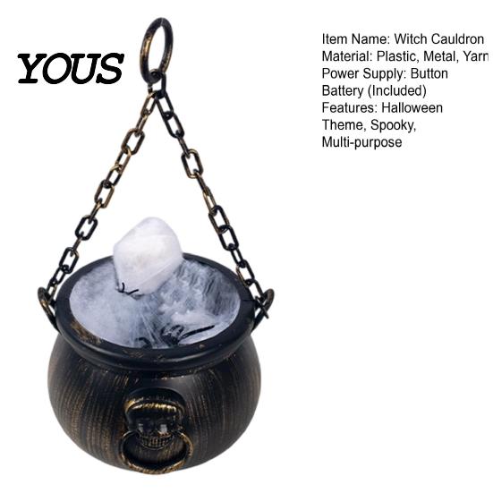 Cosplay Costume Accessories Halloween Cauldron Decoration, Spooky Large Witch with Colorful LED Light, Black Lighted Haunted House Props Plastic