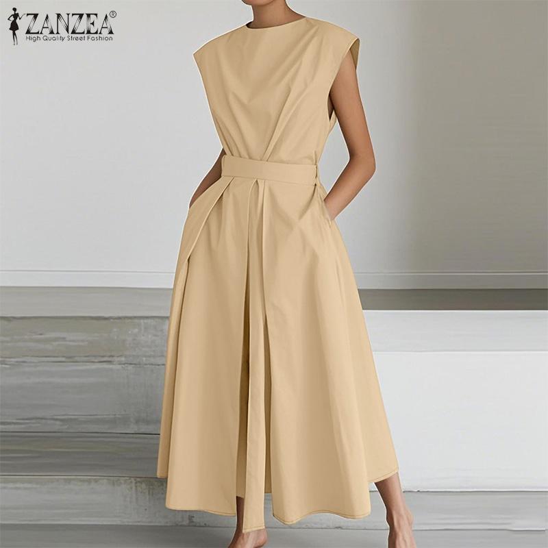 

ZANZEA Women Casual Round Neck Summer Sleeveless Long Dress 2XL