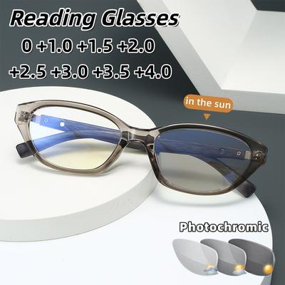 Stilvolle, photochrome Lesebrille im Cat-Eye-Design, ultraleicht, mit Blaulichtfilter, Unisex, Dioptrien 0 bis +4,0