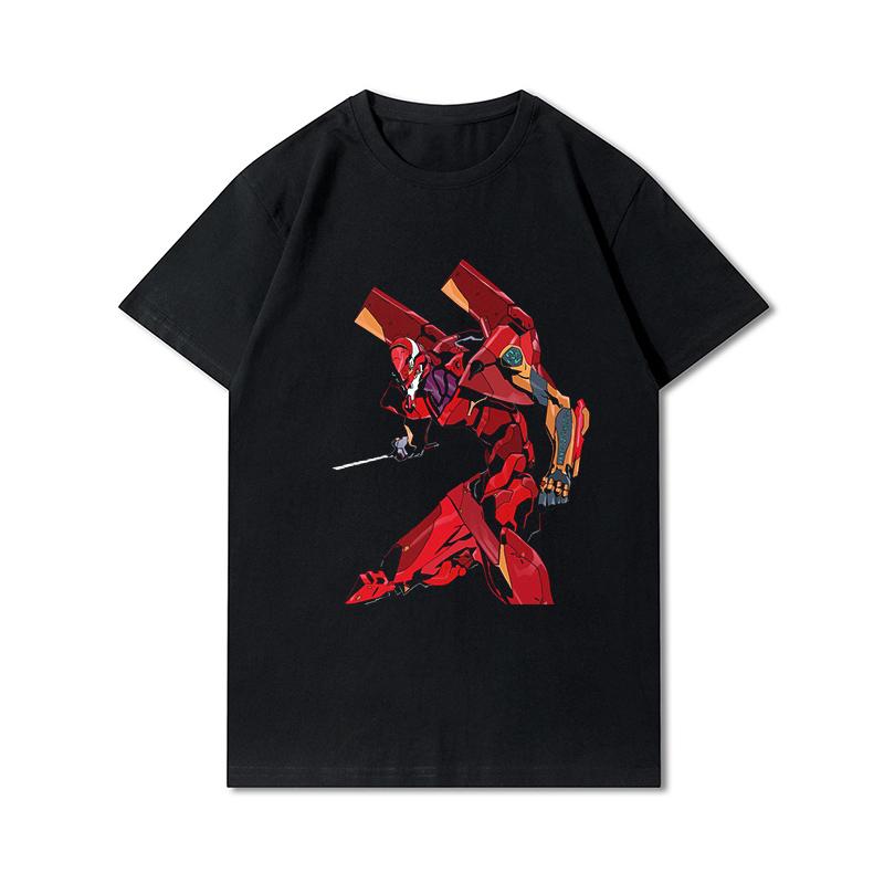Pánská trička s potiskem Evangelion nadměrných velikostí Bavlněné topy Letní Anime Neformální Černá trička