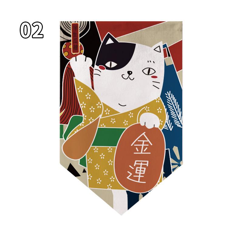 Japanese Style Lucky Cat Pattern Short Curtain Kitchen Door Partition Triangle Flag Restaurant Hanging Half Curtain Pennant