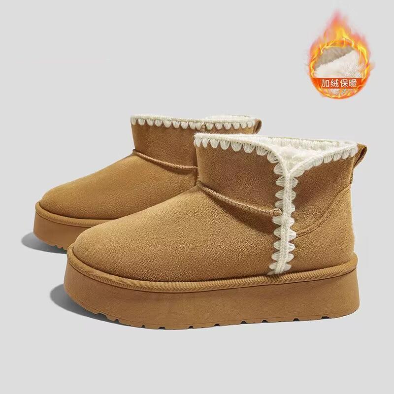 New brown velvet snow boots winter warm wool edge heightened thick-soled snow boots