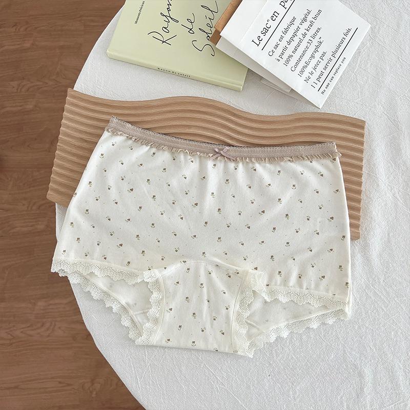 Women's New Summer Sweet Floral Print Lace Traceless Cotton Skin Friendly Breathable Boxer Briefs