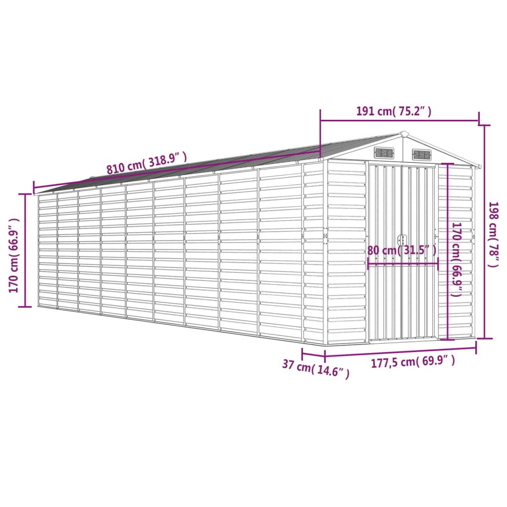 Garden Shed Brown 191 x 810 x 198 cm Galvanized Steel